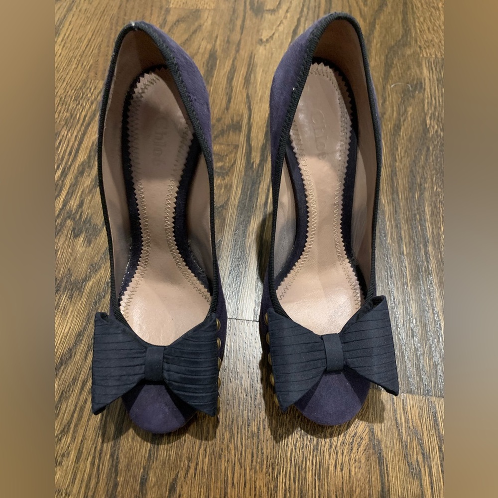 Chloe Suede Bow Studded Heels